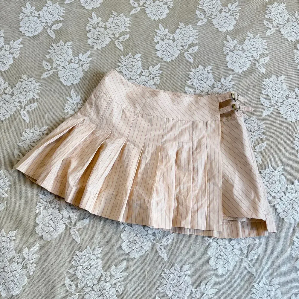 Zara Pink Pinstripe Pleated Mini Skirt Size XS